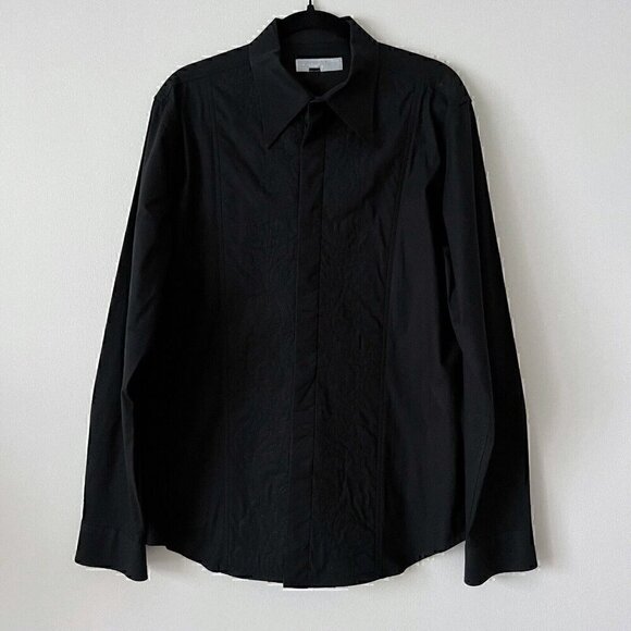 Iceberg Ice Jeans Mens Black on Black Embroidered Button Down Shirt Size L Italy - Picture 1 of 9